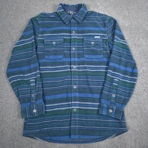 Eddie Bauer Fleece Shirt Men Small Blue Green Striped Gorpcore Outdoor Utility